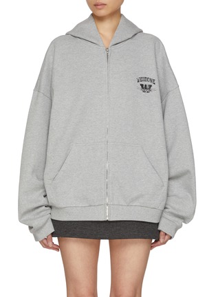 Main View - Click To Enlarge - WE11DONE - Oversized Collegiate Cotton Zip Up Hoodie