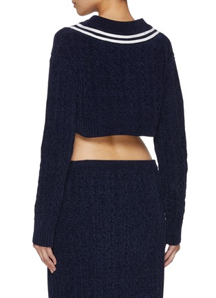 Back View - Click To Enlarge - WE11DONE - V-Neck Cropped Velvet Cable Knit Sweater