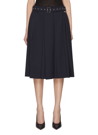 Main View - Click To Enlarge - WE11DONE - Eyelet Belt Pleated Midi Skirt