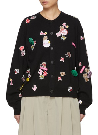 Main View - Click To Enlarge - WE11DONE - All Over Patch Embellished Cotton Knit Cardigan