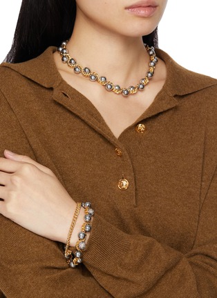 Front View - Click To Enlarge - KITESY MARTIN STUDIO - Le Serpent Hematite Pearl Brass Necklace — Golden/Silvered