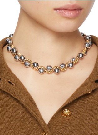 Figure View - Click To Enlarge - KITESY MARTIN STUDIO - Le Serpent Hematite Pearl Brass Necklace — Golden/Silvered