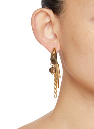 Front View - Click To Enlarge - KITESY MARTIN STUDIO - La Lindsay Stainless Steel Hoop Earrings — Golden/Kaki