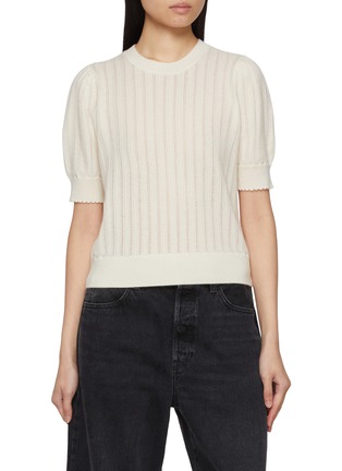 Main View - Click To Enlarge - FRAME - The Ladder Pointelle Short Sleeve Cashmere Knit Sweater