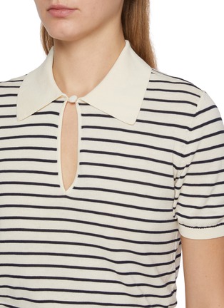  - FRAME - The Keyhole Striped Knit Polo Shirt