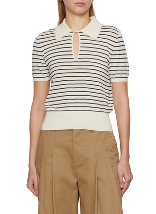 Main View - Click To Enlarge - FRAME - The Keyhole Striped Knit Polo Shirt