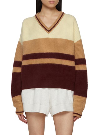 Main View - Click To Enlarge - CUDDLEUP - V-Neck Colourblock Knit Sweater
