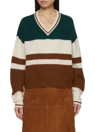 Main View - Click To Enlarge - CUDDLEUP - V-Neck Colourblock Knit Sweater