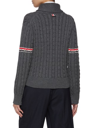 Back View - Click To Enlarge - THOM BROWNE - Shawl Collar Striped Cable Knit Wool Cardigan