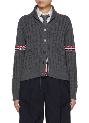 Main View - Click To Enlarge - THOM BROWNE - Shawl Collar Striped Cable Knit Wool Cardigan