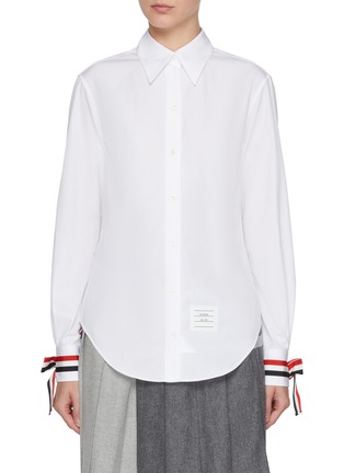Main View - Click To Enlarge - THOM BROWNE - Point Collar Button Down Scarf Cuff Cotton Shirt
