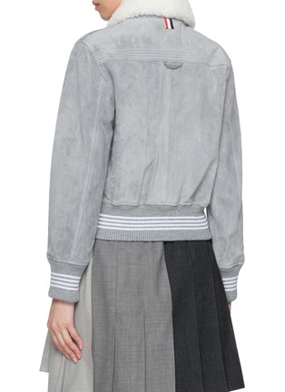 Back View - Click To Enlarge - THOM BROWNE - Shearling Collar Cropped Flight Jacket