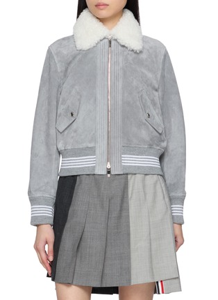 Main View - Click To Enlarge - THOM BROWNE - Shearling Collar Cropped Flight Jacket