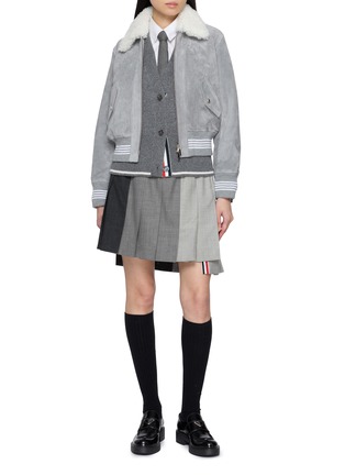 Figure View - Click To Enlarge - THOM BROWNE - Shearling Collar Cropped Flight Jacket