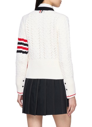 Back View - Click To Enlarge - THOM BROWNE - Cable Pointelle Stitch 4-Bar Wool Cardigan