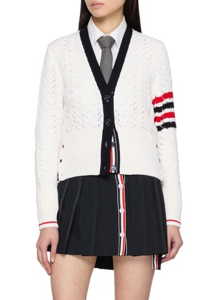 Main View - Click To Enlarge - THOM BROWNE - Cable Pointelle Stitch 4-Bar Wool Cardigan