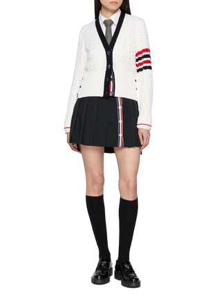 Figure View - Click To Enlarge - THOM BROWNE - Cable Pointelle Stitch 4-Bar Wool Cardigan
