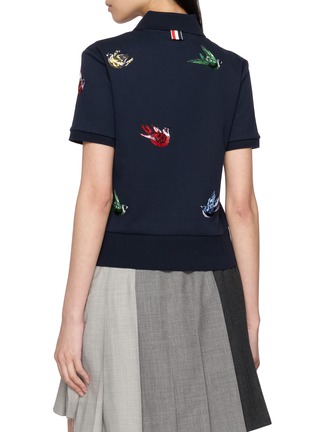 Back View - Click To Enlarge - THOM BROWNE - Satin Stitch Bird Embroidery Cotton Polo Shirt