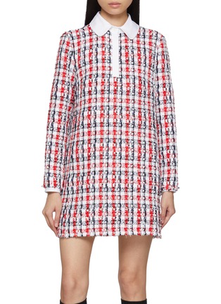 Main View - Click To Enlarge - THOM BROWNE - Round Collar Gingham Tweed Shift Dress