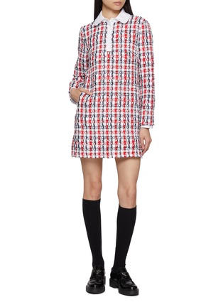 Figure View - Click To Enlarge - THOM BROWNE - Round Collar Gingham Tweed Shift Dress