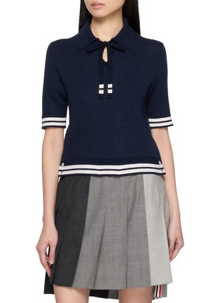 Main View - Click To Enlarge - THOM BROWNE - Tuck Stitch Silk Cashmere Wool Polo Shirt