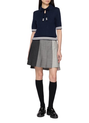 Figure View - Click To Enlarge - THOM BROWNE - Tuck Stitch Silk Cashmere Wool Polo Shirt