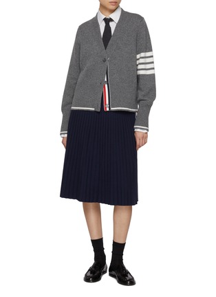 Figure View - Click To Enlarge - THOM BROWNE - Pleated Striped Wool Blend Midi Skirt