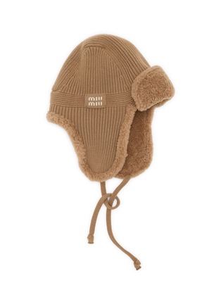 Main View - Click To Enlarge - MIU MIU - Cappelli Cammello Cashmere Wool Pilot Beanie