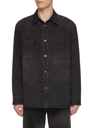 Main View - Click To Enlarge - SOLID HOMME - Back Logo Dark Wash Shirt