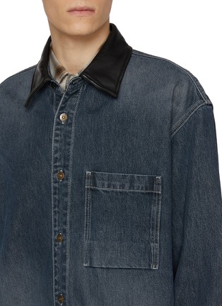  - SOLID HOMME - Leather Collar Denim Shirt Jacket