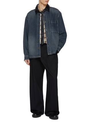 Figure View - Click To Enlarge - SOLID HOMME - Leather Collar Denim Shirt Jacket