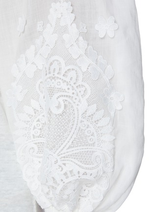  - ZIMMERMANN - Lace Trim Lantern Sleeve Linen T-Shirt