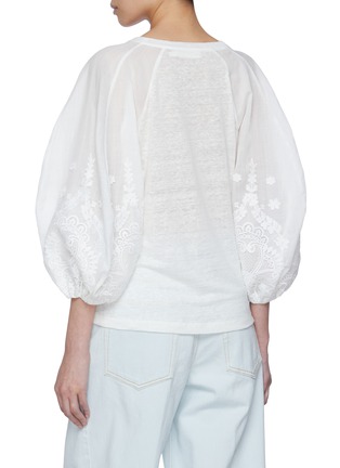 Back View - Click To Enlarge - ZIMMERMANN - Lace Trim Lantern Sleeve Linen T-Shirt