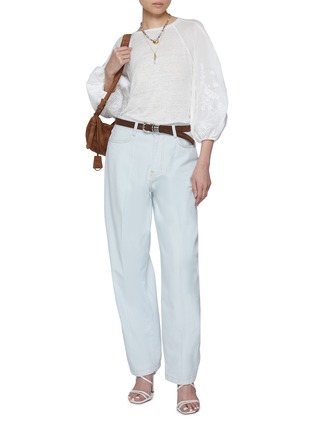 Figure View - Click To Enlarge - ZIMMERMANN - Lace Trim Lantern Sleeve Linen T-Shirt