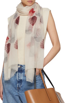 Figure View - Click To Enlarge - LANE'S - Leaf Embroidered Fine Wool Shawl
