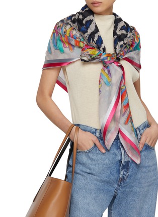 Figure View - Click To Enlarge - LANE'S - Cotton Modal Silk Tassel Print Shawl with Silk Trim