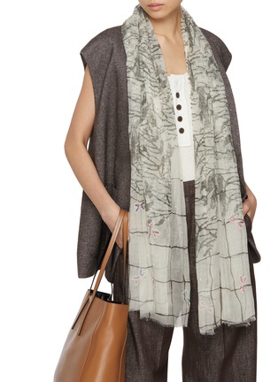 Figure View - Click To Enlarge - LANE'S - Dragonfly Embroidery Cotton Silk Shawl