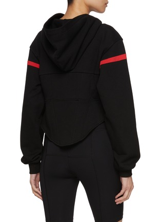 Back View - Click To Enlarge - BONBOM - Contrast Stripe Zip Up Cotton Corset Hoodie