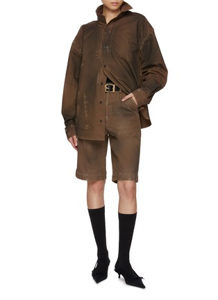Figure View - Click To Enlarge - BONBOM - Belt Loop Hem Belted Distressed Cotton Shorts