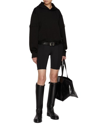 Figure View - Click To Enlarge - BONBOM - Belted Hem Belt Loop Sleeve Hoodie