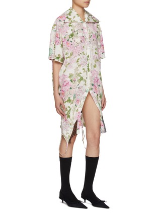Detail View - Click To Enlarge - BONBOM - Convetible Sailor Collar Floral Silk Shirt Dress