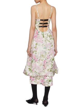 Back View - Click To Enlarge - BONBOM - Convetible Sailor Collar Floral Silk Shirt Dress