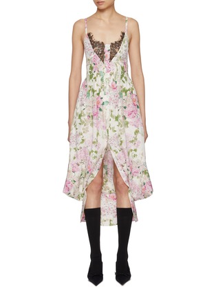 Main View - Click To Enlarge - BONBOM - Convetible Sailor Collar Floral Silk Shirt Dress