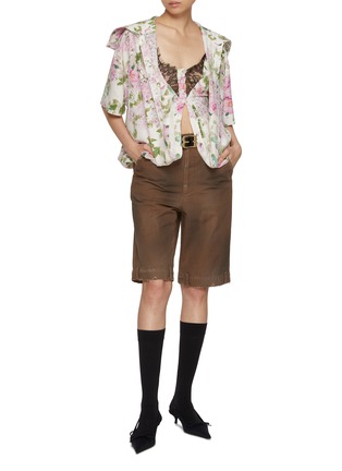 Figure View - Click To Enlarge - BONBOM - Convetible Sailor Collar Floral Silk Shirt Dress