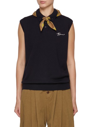 Main View - Click To Enlarge - FAFAMOON - Sleeveless Cotton Knit Polo Vest with Triangular Scarf