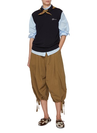 Figure View - Click To Enlarge - FAFAMOON - Sleeveless Cotton Knit Polo Vest with Triangular Scarf