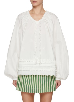 Main View - Click To Enlarge - FAFAMOON - Embroidered Drawstring Pullover Cotton Shirt