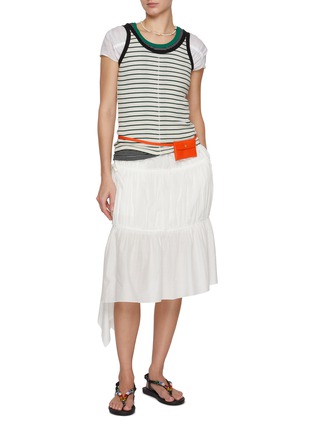 Figure View - Click To Enlarge - FAFAMOON - Draped Tiered Cotton Midi Skirt