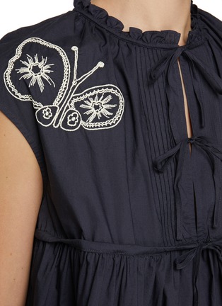  - FAFAMOON - Embroidered Lace Up Cotton Sleeveless Shirt