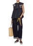Figure View - Click To Enlarge - FAFAMOON - Embroidered Lace Up Cotton Sleeveless Shirt